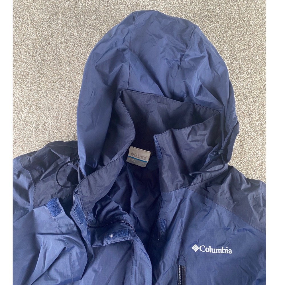 Columbia Omni-Tech Rain Jacket Mens XL Navy Blue Packable Waterproof Adjusting